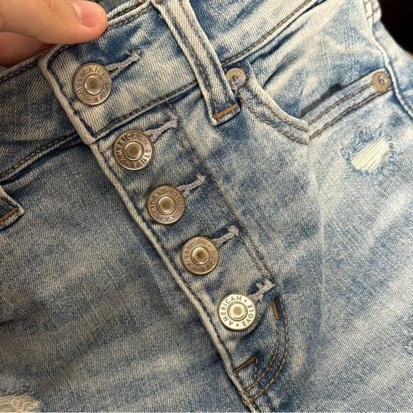 American Eagle Jean Shorts Blue Next Level Stretch Size 0 Rips Button Fly Denim - Picture 9 of 9